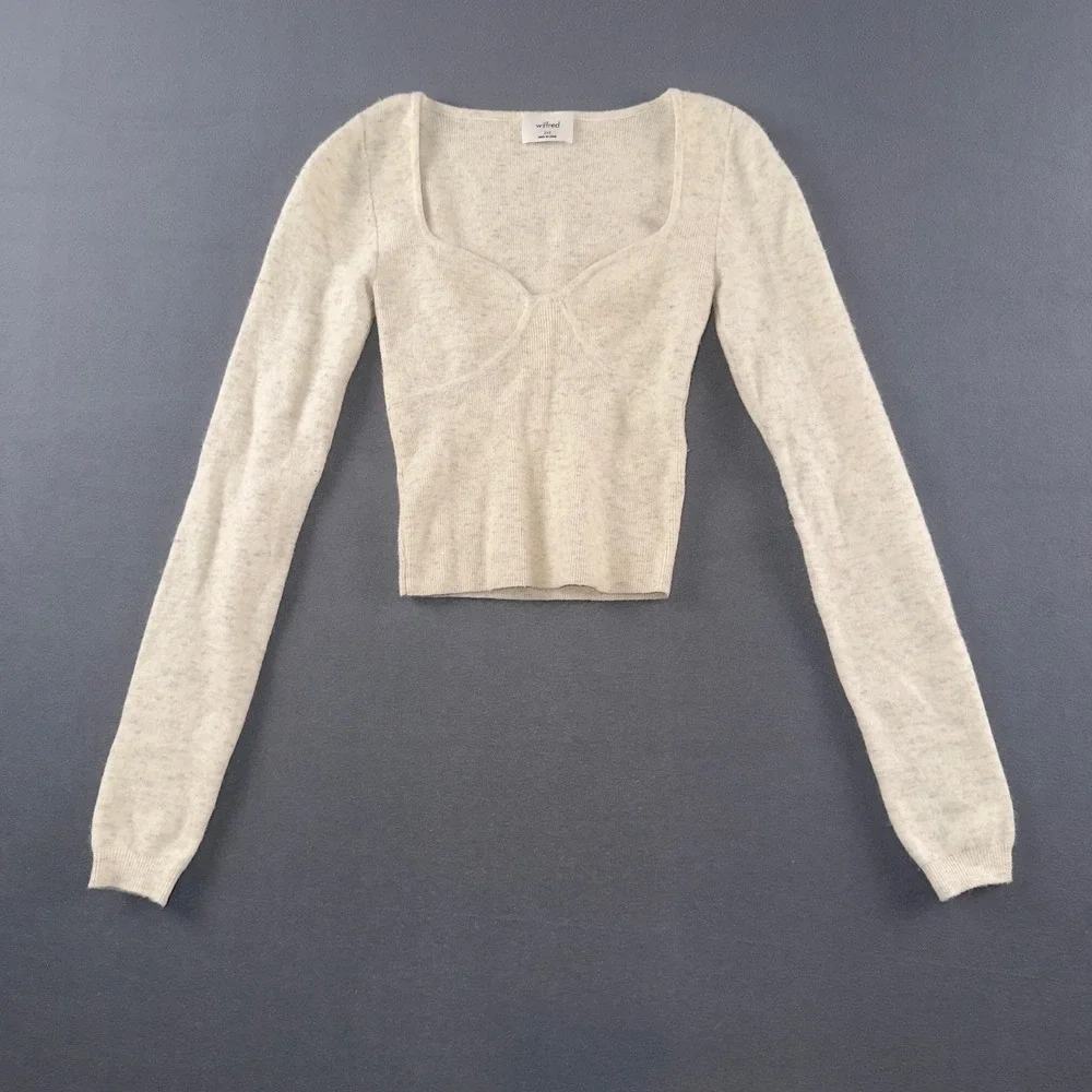 Wilfred Aritzia Sweetheart Bustier Knit Top Oatmeal Beige Wool Cashmere 2XS